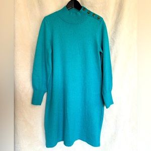 Talbots Blue Mock Neck Sweater Dress Size Small